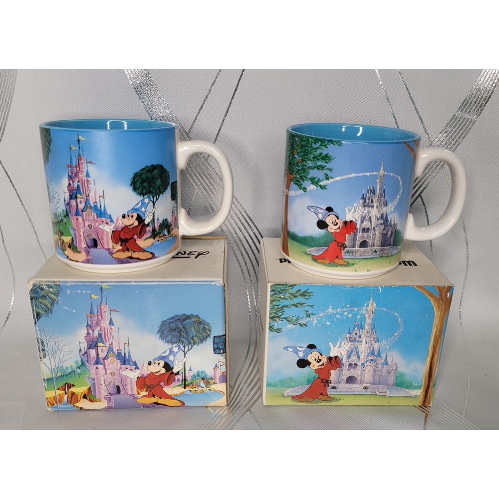 Disney Mickey Mouse Mug Lot‎ 2 Euro Disney 1992 20 Years Magic w Boxes EUC